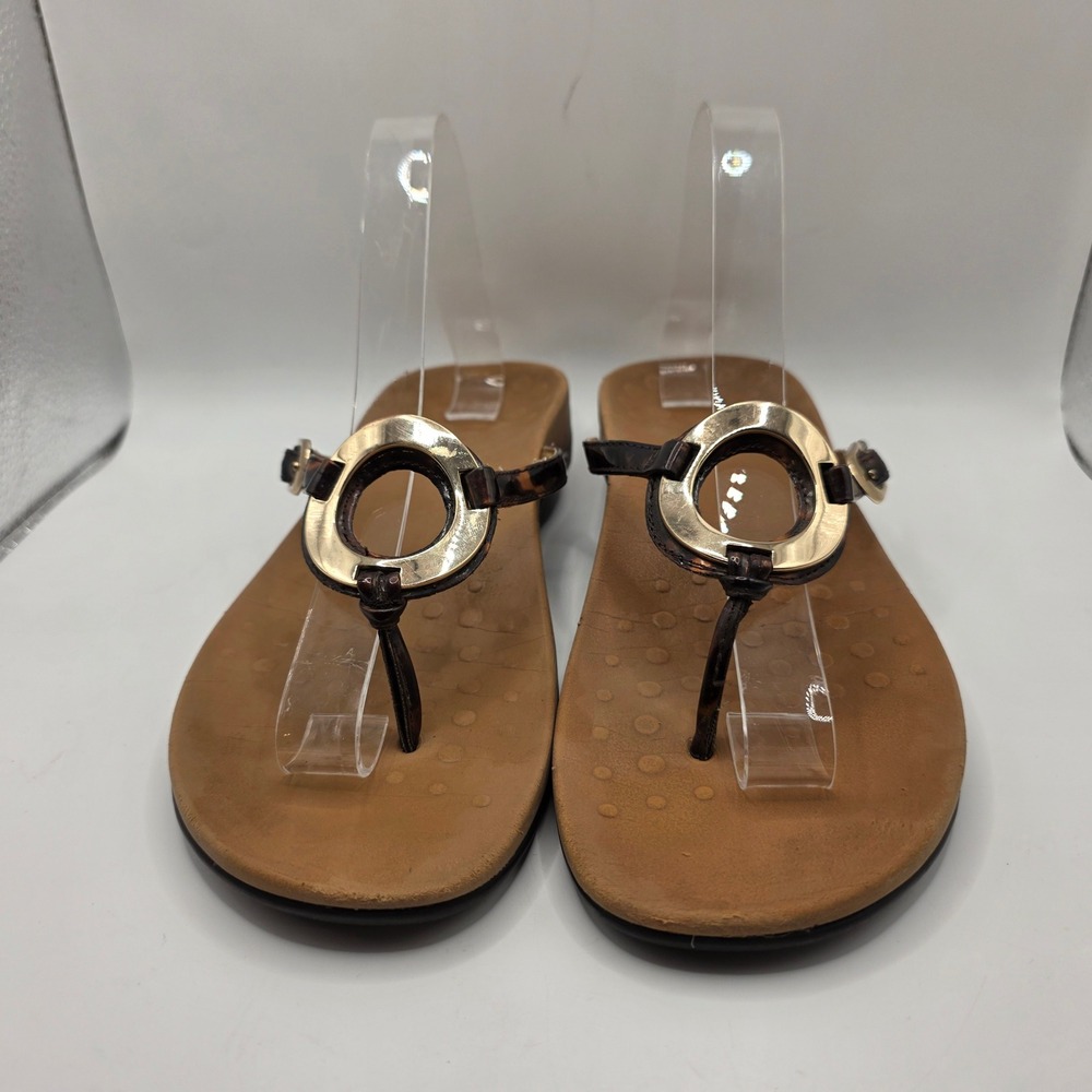 Vionic Amber Tortoise Shell Gold Ring Thong Sandals Womens 9‎ Orthotic Brown